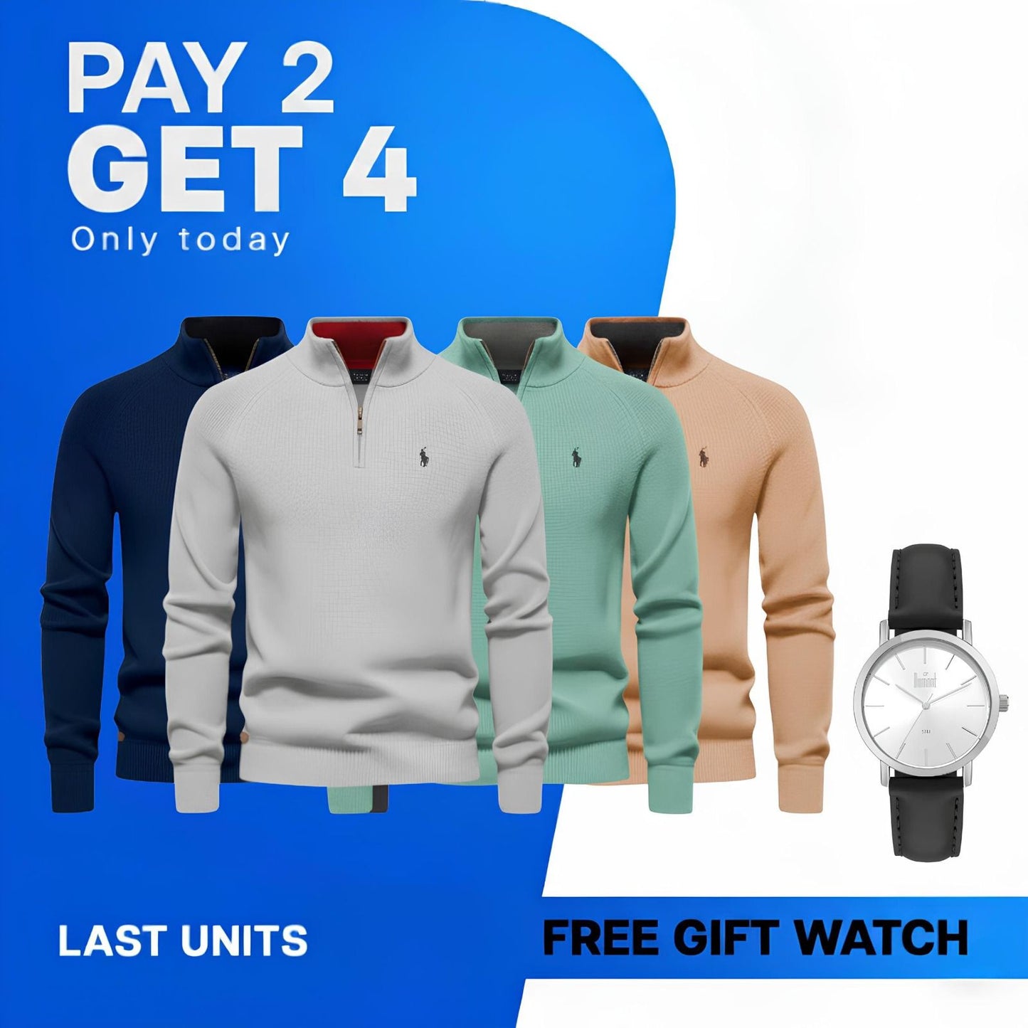 PACK HALF ZIP SWEATERS [PAY 2 GET 4] + WATCH